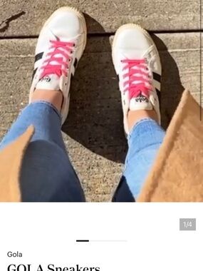 Gola White Sneakers with Pink Laces and Black Stripes